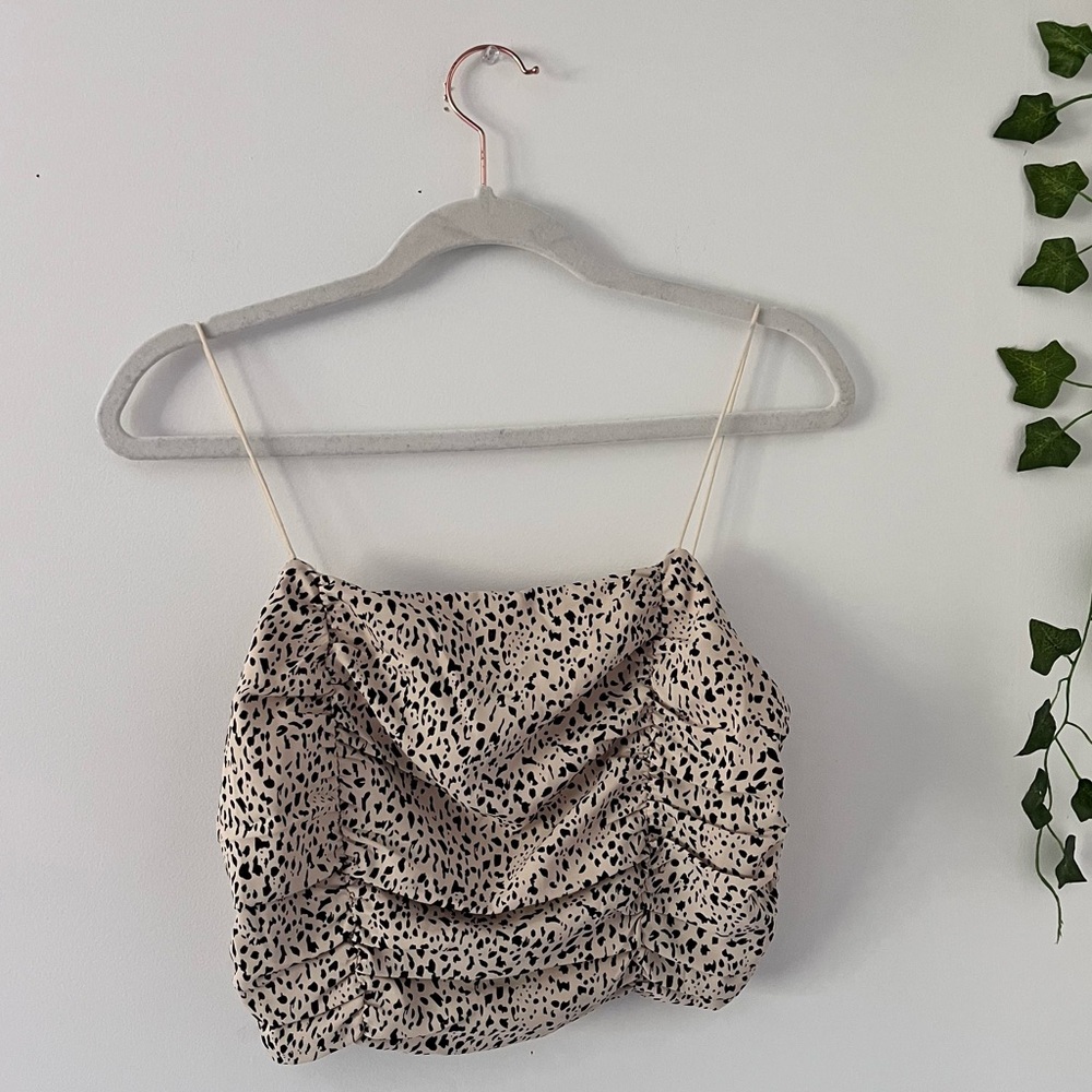 Tan With Black Dots Ruffle Tank Top